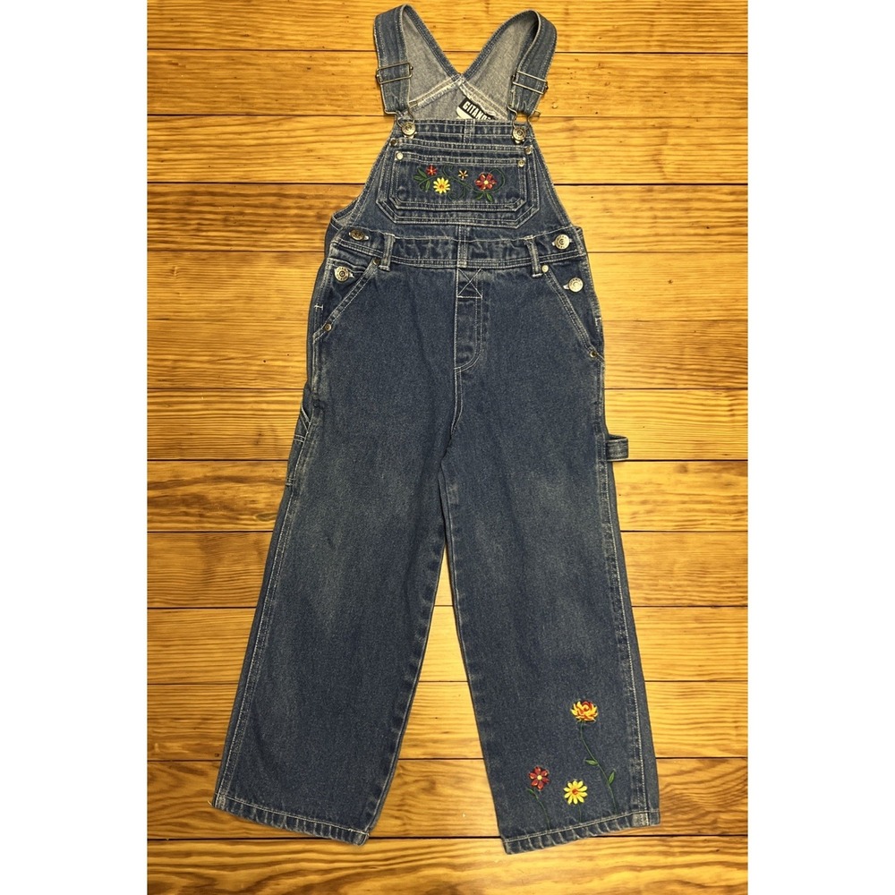 Y2K Girl's Vintage Denim Overalls Carpenter Gitano Floral Embroidered